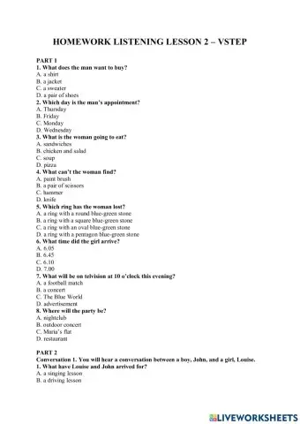 Level 5 - homework listening 2 vstep