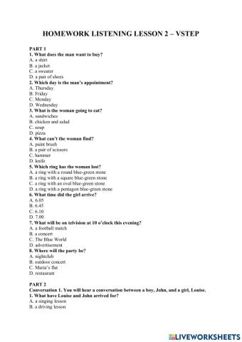 Level 5 - homework listening 2 vstep