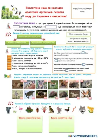 Екологічна ніша як наслідок  адаптацій організмів певного  виду до існування в екосистемі