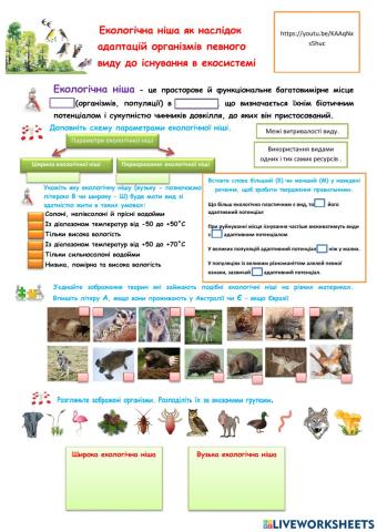 Екологічна ніша як наслідок  адаптацій організмів певного  виду до існування в екосистемі
