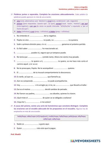 Homónimos (y). Juntas o separadas