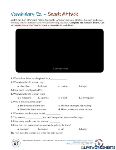 Vocabulary Ex.: Snack Attack