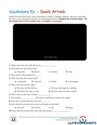 Vocabulary Ex.: Snack Attack