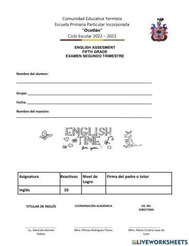 English test segundo trimestre 