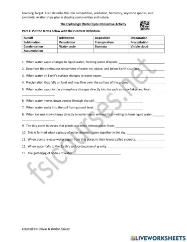 The Hydrologic Water Cycle Interactive Activity