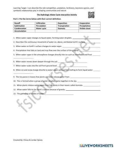 The Hydrologic Water Cycle Interactive Activity