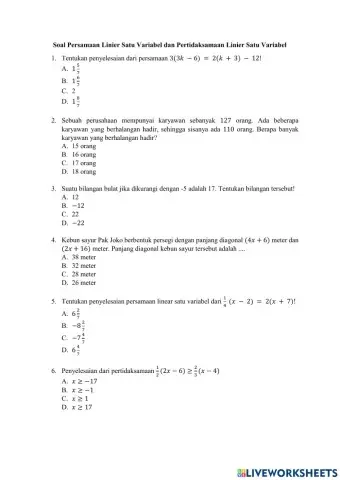 Persamaan dan Pertidaksamaan Linear Satu Variabel