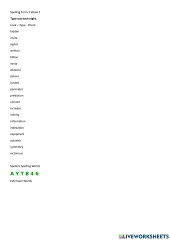 CHILL5 Spelling Term 1 Week 6 Unit 6