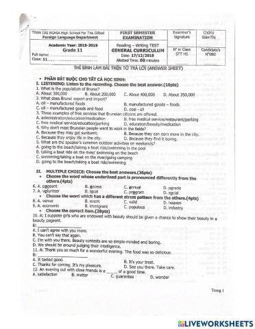 E11 - TĐN - 1st semester test