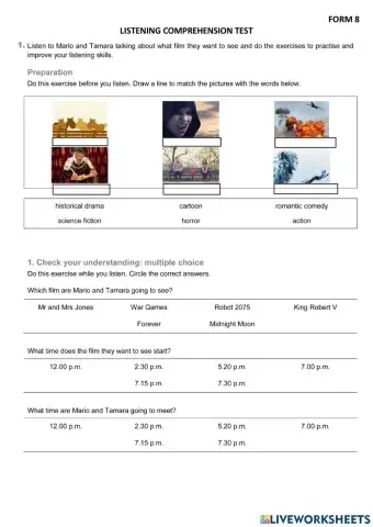 Олимпиада Going to the cinema LISTENING Form 9