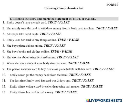 Олимпиада Listening 9 PLASTIC MONEY