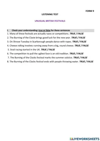 ОЛИМПИАДА Listening Unusual festivals F9