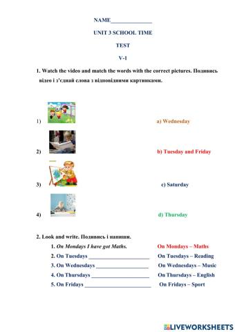 Test 3 form Unit 3 School time