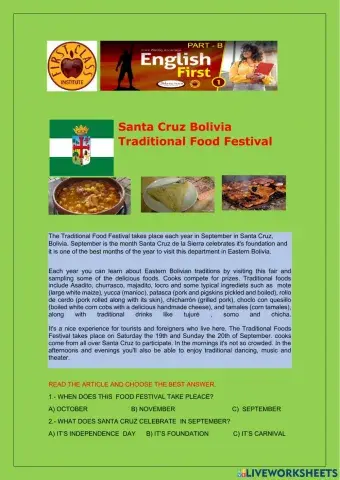 First class EF1 reading comprehension typical food from Sanat Cruz