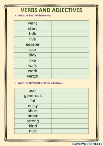 Verbs and adjective