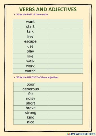 Verbs and adjective