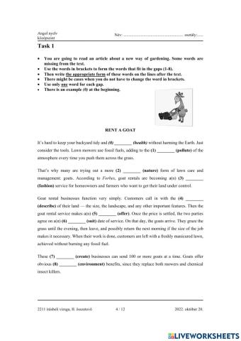 Angol érettségi 2022 október Nyelvhelyesség