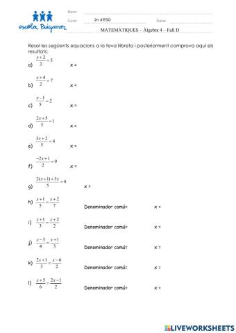 Àlgebra - Equacions 4 - Full D1
