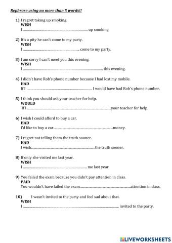 Key word transformations- FCE - wish and if clauses