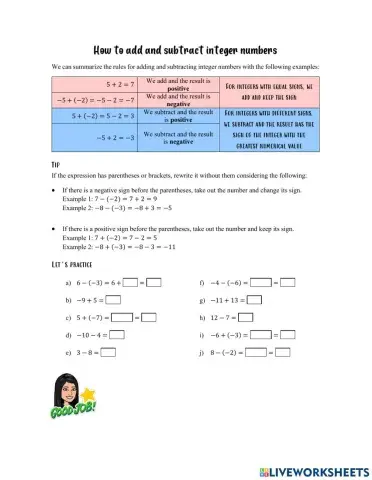 Addition and subtraction of integers