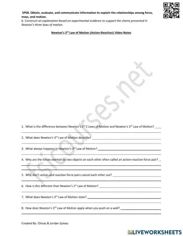 Newton's 3rd Law of Motion Video Notes