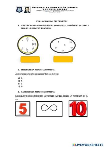 Matemáticas evaluación