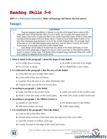 Reading Ex.: TOEFL (skills 5-6)