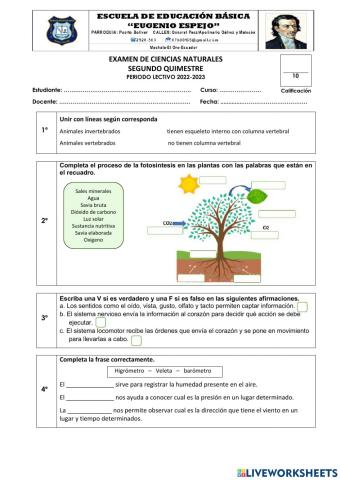 Examen de ciencias naturales