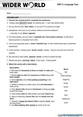 Wider World 2 test 2