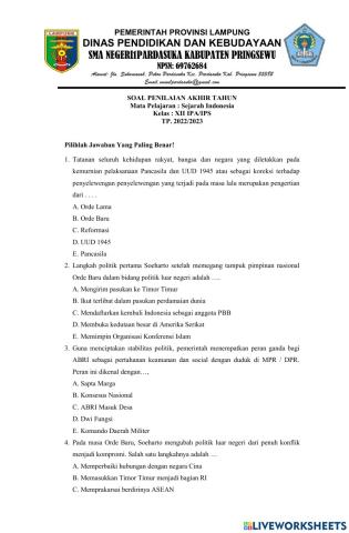 SOAL PAT Sejarah Indonesia