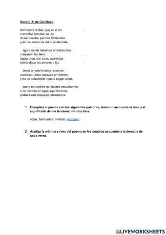 Métrica y rima en el soneto XI de Garcilaso
