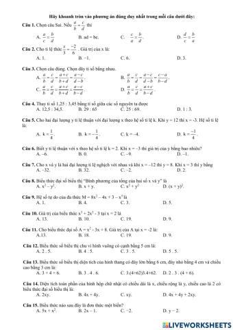 ÔN TẬP GIƯA HỌC KHII ĐẠI SỐ 7