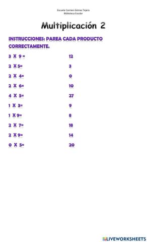 Multiplicación 0 al 4