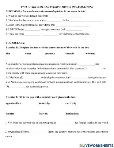 Unit 7. Looking back and Project