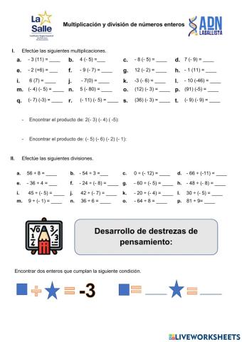 Multiplicación y sidivisión de números enteros