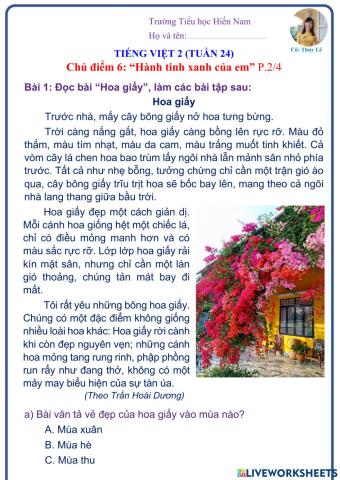 Tiếng Việt 2 (Tuần 24)