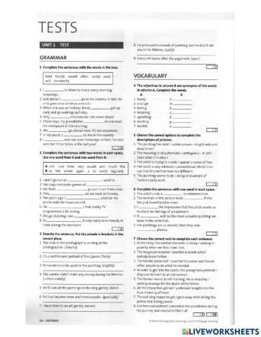 Outcomes - Upper-intermediate exam unit 1