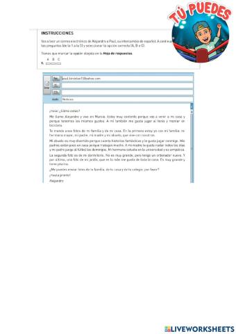 Comprension un correo elctronico de Alejandro a Paul