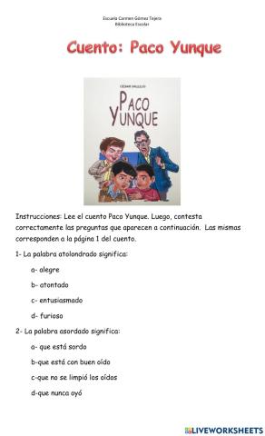 Paco Yunque- comprensión de lectura