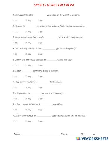 Sports verbs excercise