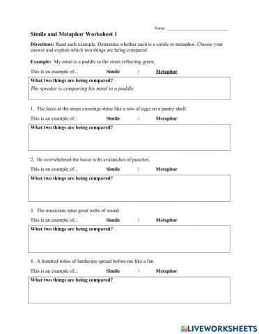 Simile-Metaphor Worksheet