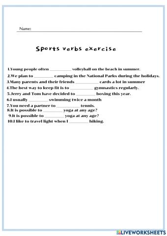 Sports verbs excercise