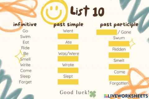 Irregular verbs past simple and past participle