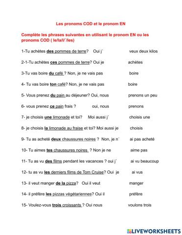 Les pronoms COD et EN