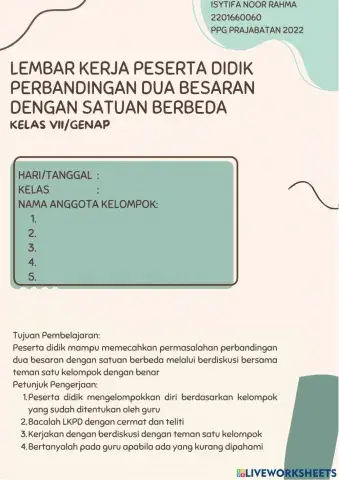LKPD perbandingan dua besaran berbeda satuan TaRl