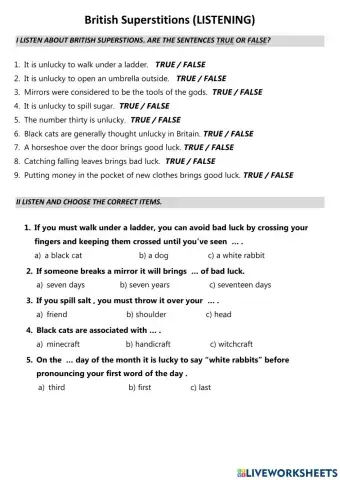 British superstiotions LISTENING F8