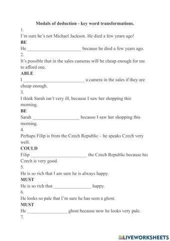 Modals of deduction - key word transformations