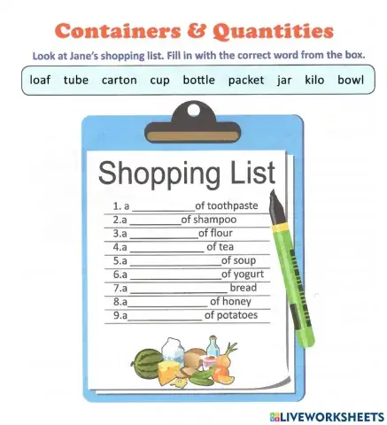 Containers and quantities