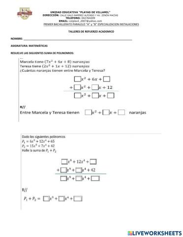 Operaciones de polinomios