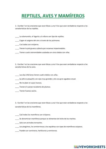 Reptiles, aves y mamiferos
